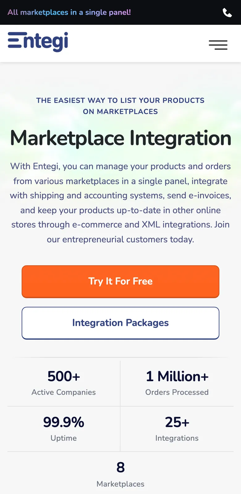 Entegi homepage on a phone
