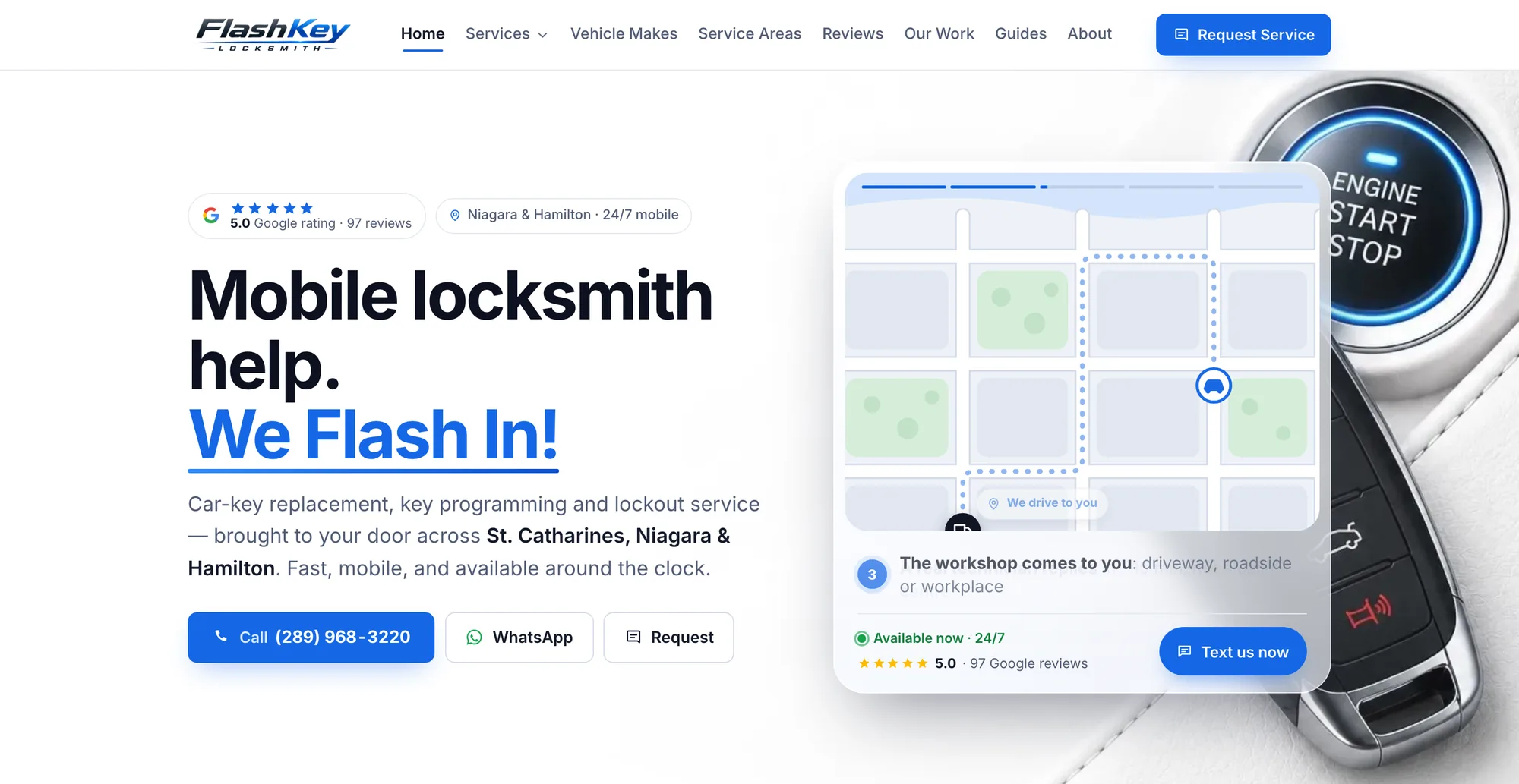 FlashKey Locksmith homepage on a desktop computer