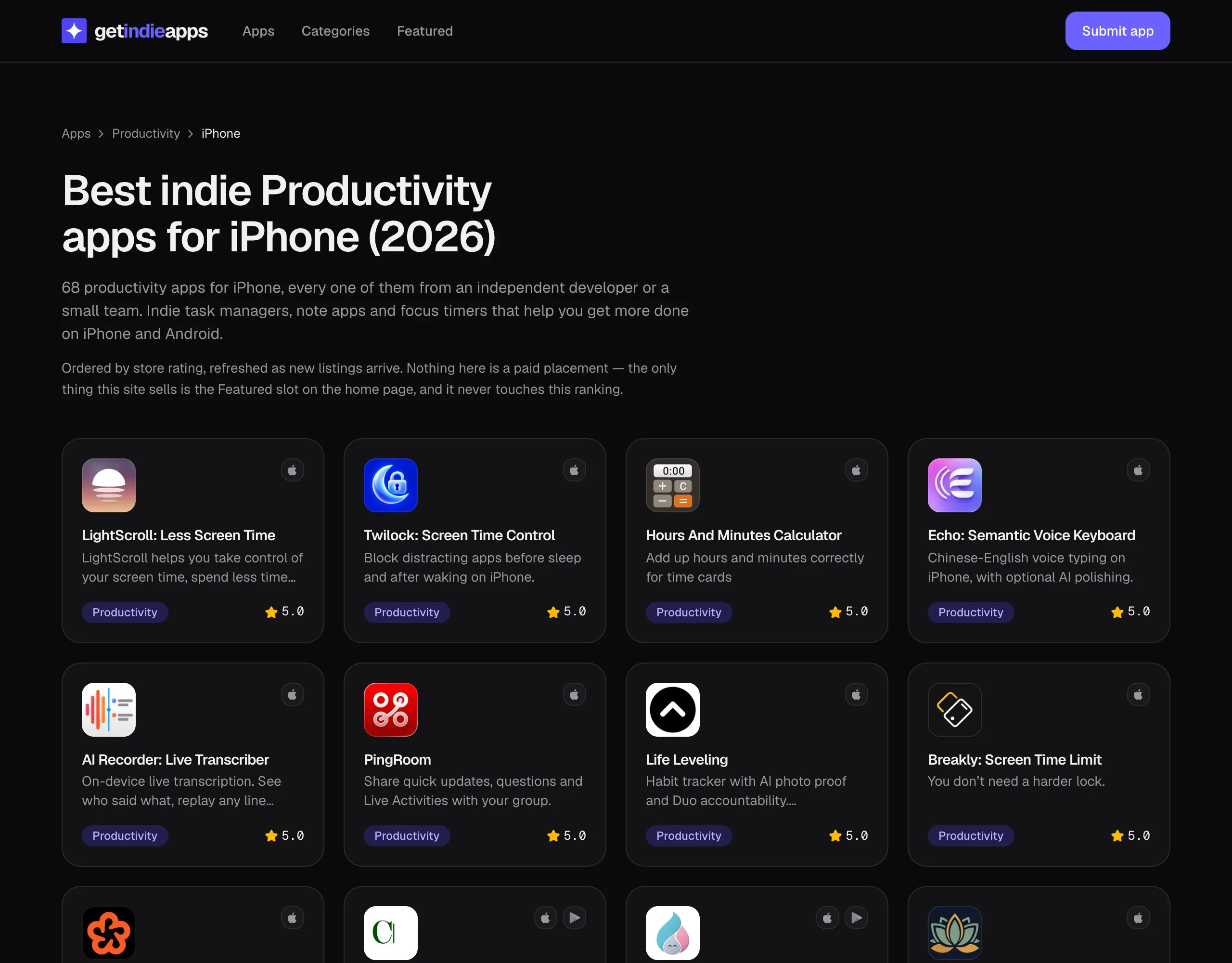 Get Indie Apps list: best indie productivity apps for iPhone