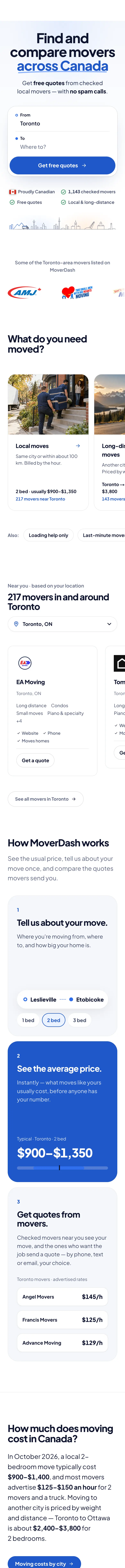 MoverDash homepage on a phone