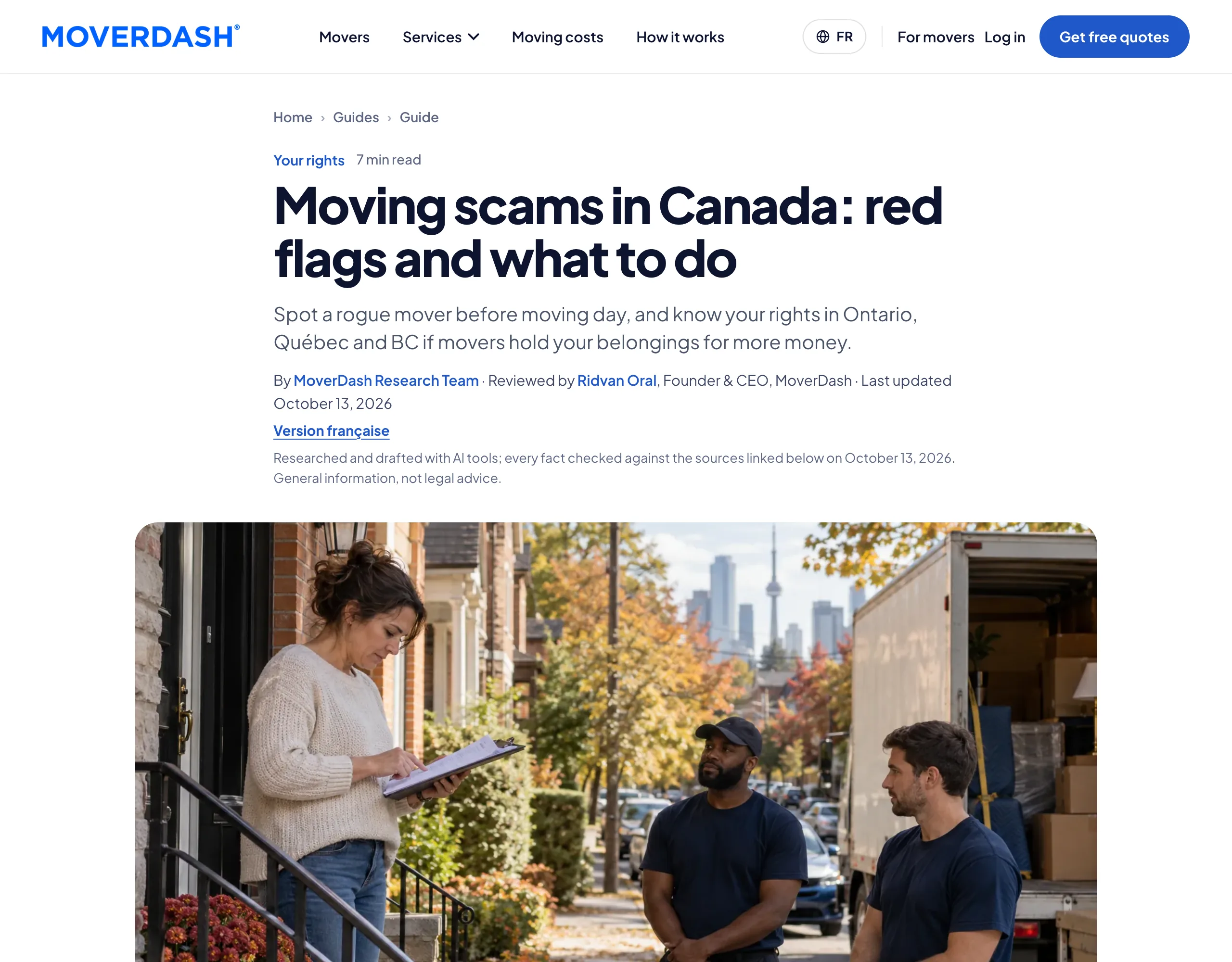 MoverDash guide on moving scams in Canada