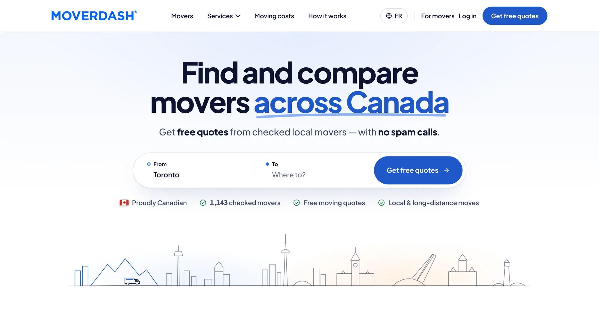 MoverDash homepage on a desktop computer