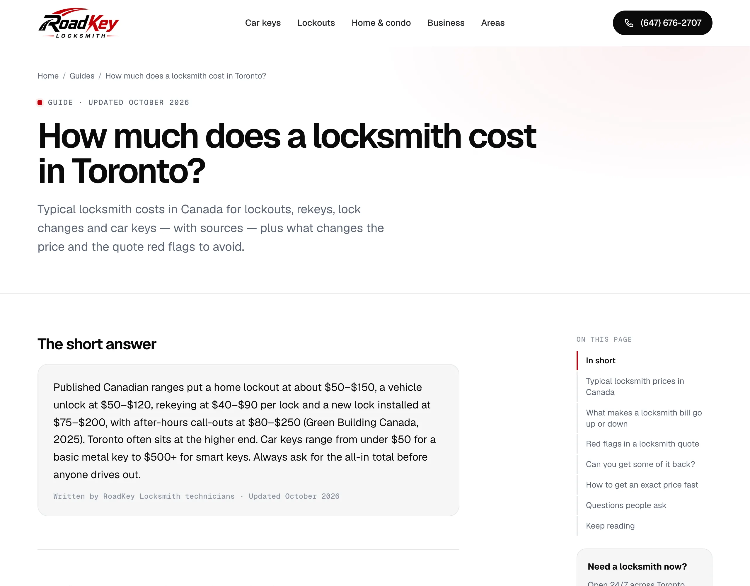 RoadKey Locksmith guide: How much does a locksmith cost in Toronto?