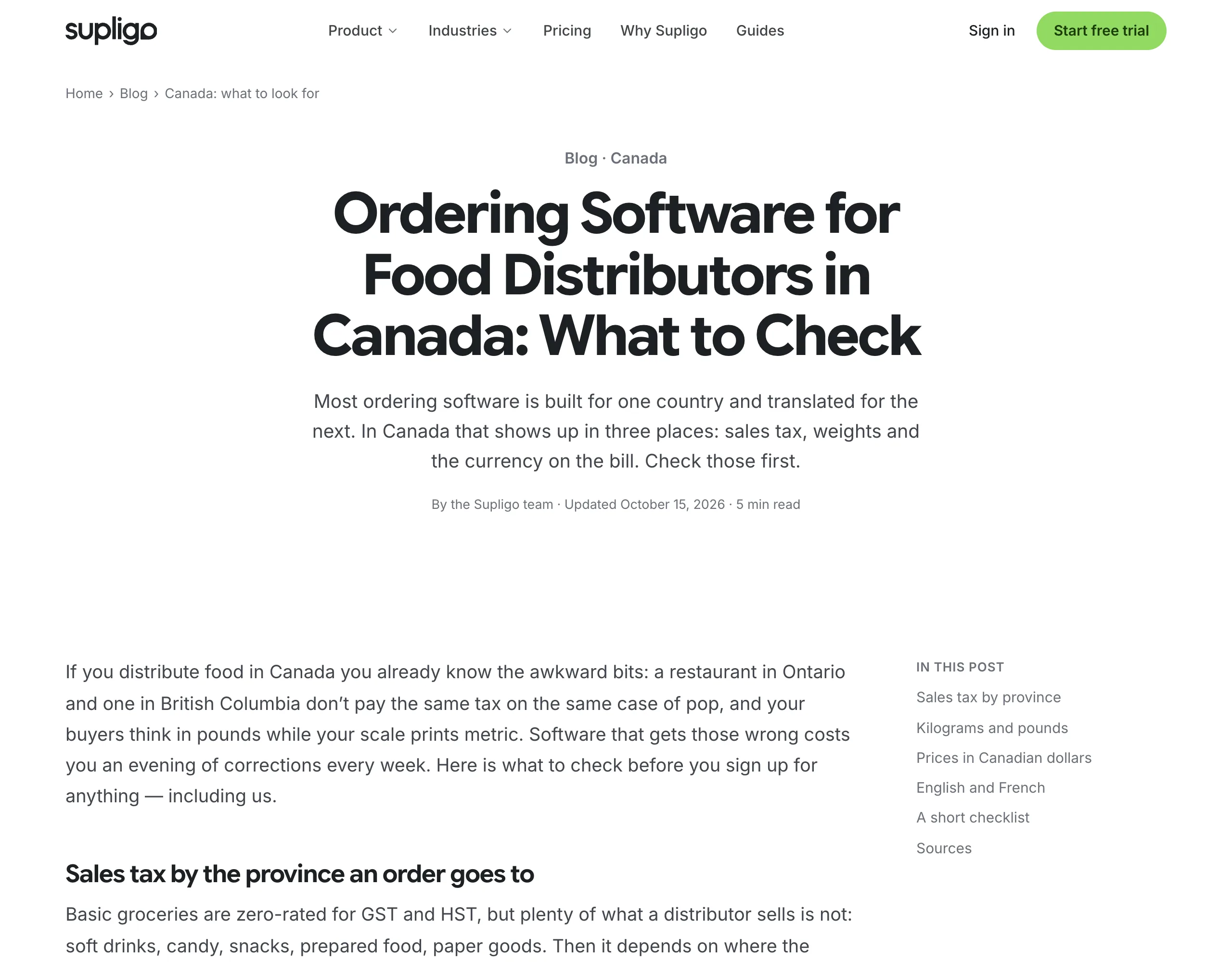 Supligo article: ordering software for food distributors in Canada